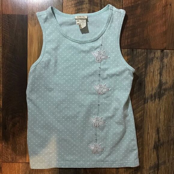 Matilda Jane Girls top Size 12 tank top appliqué cranes green polka dot - Picture 5 of 5